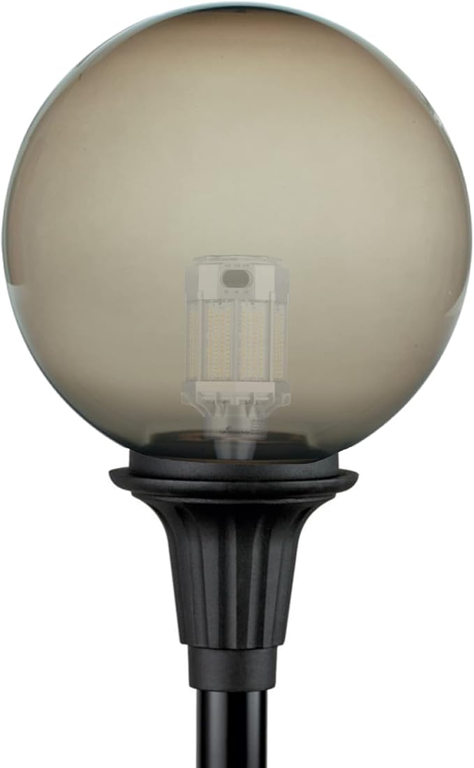 KASTLITE Premium Lamp Post Globe Combo Lighting Fixture | 16" Smoke Lens with Black Aluminum Heavy Duty Fitter for 3" Diameter Posts (Post Not Included) | Comes with Adjustable LED Bulb