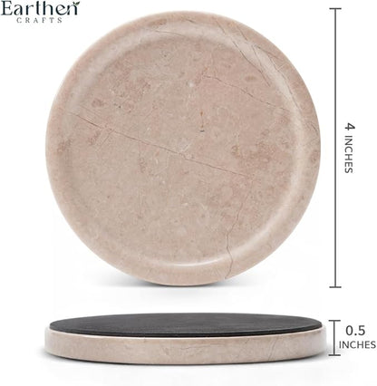 Marble Coasters Set of 4 Verona 4 Inches Round Coaster Set Natural Stone Drink Coasters, Coaster for Drinks, Coffee Table, Kitchen, Bar Décor and Ideal