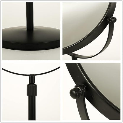 Height Adjustable Makeup Mirror 8 Inch Double-Sided 7X Magnification, Black Magnifying Makeup Mirror Round Tabletop Mirror Tall, Countertop Standing Cosmetics Black Finish