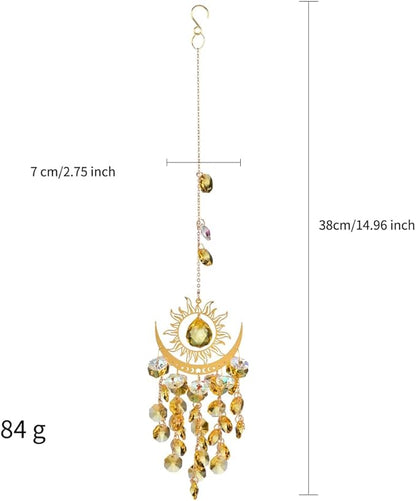 Celestial Crystal Suncatcher Hanging Indoor Window Prism Beads Moon and Sun Sunlit Catchers