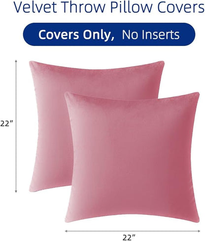 QUORGVES Pink Velvet Pillow Covers 22x22 Inch Set of 2, Soft Solid Decorative Square Throw Pillow Covers, Decor Cushion Covers for Bed Sofa Couch Bedroom Living Room