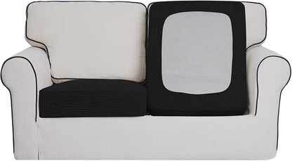 Easy-Going Stretch Individual Loveseat Couch Cushion Cover Sofa Cushion Furniture Protector Sofa slipcover Soft Flexibility with Elastic Bottom (2-Piece Loveseat Cushion Cover, Black)