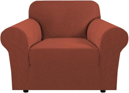 H.VERSAILTEX Stretch Armchair Slipcover Couch Cover Furniture Protector High Spandex Small Checks Knitted Jacquard Sofa Covers for Living Room (Armchair 31"-40", Rust)