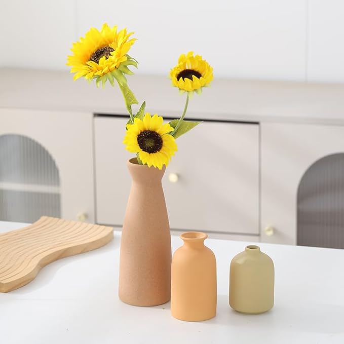 Ceramic vase Set-3 Small Flower vases for Decor, Modern Vases for Home Decor, Vases for Wedding Boho Decor, Minimalist Vase for Table, Living Room, Shelf, Bookshelf and Entryway Décor