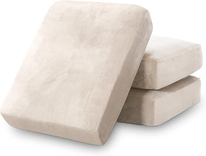 PrinceDeco Stretch Velvet Couch Cushion Covers for Individual Cushions Sofa Cushion Covers Seat Cushion Cover, Sofa Covers Washable, Cushion Sofa Covers for Sectional Couch - Ivory