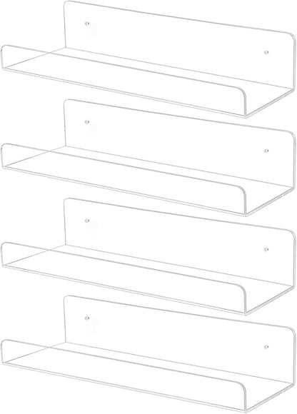 TONICE 4 Pack Acrylic Shelves for Wall 10in Floating Shelf Wall Mounted Set for Room, Bedroom, Bathroom, Kitchen, Living Room, Office Book Shelf Storage Decor