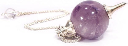 L PEDRA & CRYSTAL Amethyst Crystal Ball Pendulum | Polished Gemstone Sphere with Chain for Dowsing, Divination & Décor | Spiritual Energy Work Pendant