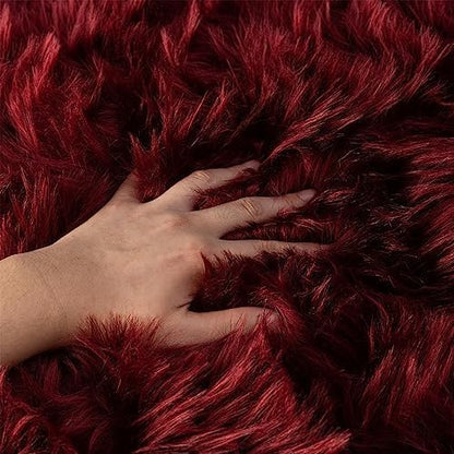 Fluffy Faux Fur Rug Burgundy Sheepskin Area Rug,4x6 Ft Ultra Soft Shaggy Plush Rug for Bedroom Bedside Living Room Nursery Kids Room