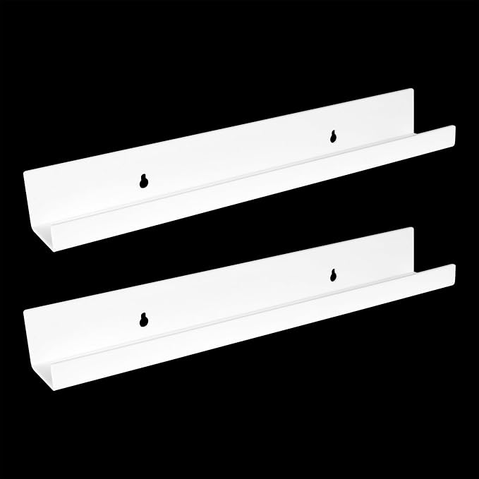 evron Acrylic Floating Shelves – 2-Pack White Wall Shelf for Bathroom, Bedroom, or Kitchen – Easy Installation with Adhesive (No-Drill) or Screws (Drill Required) – 13.8" Modern Rack (White 2 Pack)