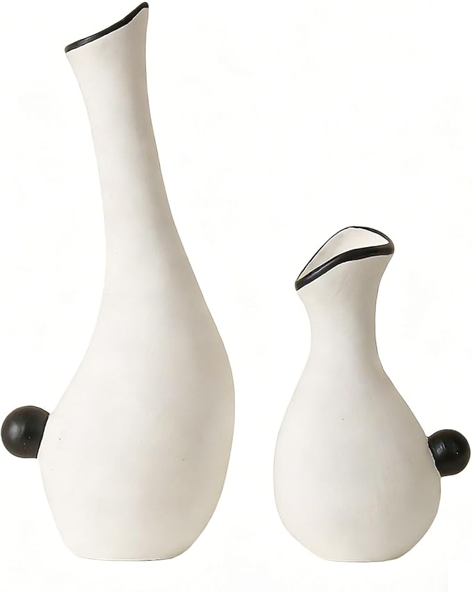 Ceramic Duck Flower Vases Set of 2 - Modern Minimalist Abstract Goose Statues for Home Decor - Cute Small Bud Vase for Centerpieces, Bookshelf, Mantle, Entryway Table(Red)