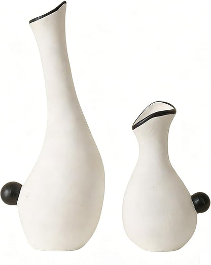 Ceramic Duck Flower Vases Set of 2 - Modern Minimalist Abstract Goose Statues for Home Decor - Cute Small Bud Vase for Centerpieces, Bookshelf, Mantle, Entryway Table(Red)