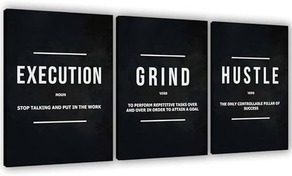 Success Canvas Painting Wall Art Quote Motivational Wall Art Execute Wall Decor 3 Pieces Black Poster Positive Inspirational Framed Artwork Prints Picture for Living Room Office 48''Wx 24''H