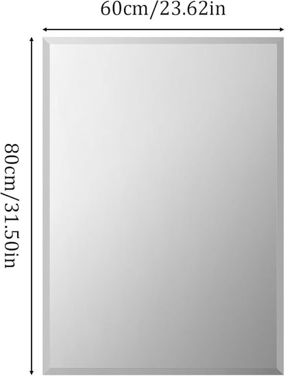 Frameless Rectangular Wall Mirror: Decorative Rectangle Mirrored Glass Vanity with Beveled Silver Edge for Bathroom Bedroom Livingroom Dining Room Entryway Hallway, 28 x 20 inch
