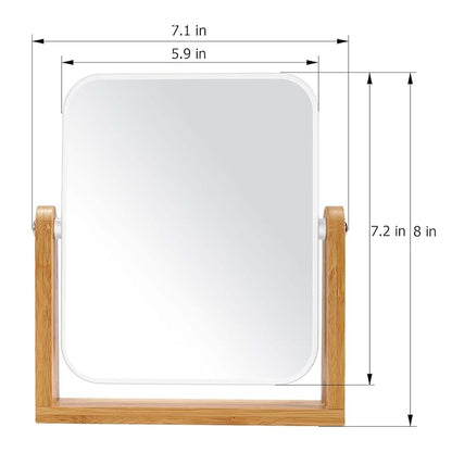 LFOYOU Vanity Makeup Mirror with Natural Bamboo Stand, Double Sided 360 Degree Swivel Magnifying Mirror, Tabletop Magnified Make up Mirror for Bathroom or Bedroom 8 Inch