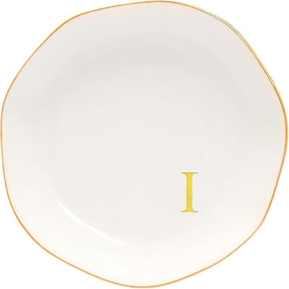Ceramic Jewelry Tray Initial Ring Dish Personalized B-Monogrammed Engagement Wedding Gifts, for Birthday Mother's Day Christmas for Women, Ceramic White 4.75" (I)