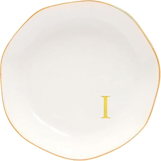 Ceramic Jewelry Tray Initial Ring Dish Personalized B-Monogrammed Engagement Wedding Gifts, for Birthday Mother's Day Christmas for Women, Ceramic White 4.75" (I)
