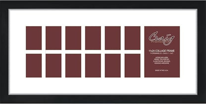 Craig Frames Contemporary, 11x24 Black Picture Frame with White Collage Mat, 13 Openings