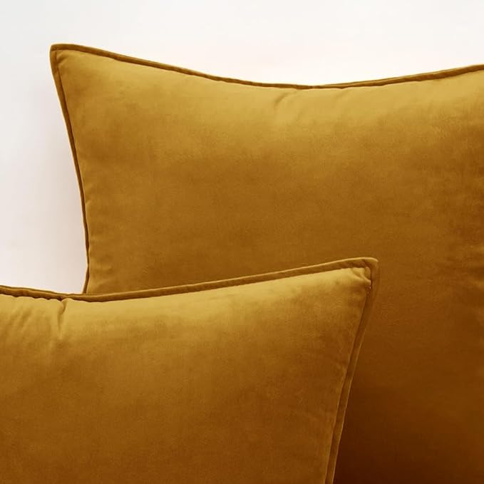 MIULEE Fall Pack of 2 Mustard Yellow Decorative Velvet Throw Pillow Covers Soft Pillowcases Solid Square Cushion Case for Summer Sofa Bedroom Car 18x18 Inch