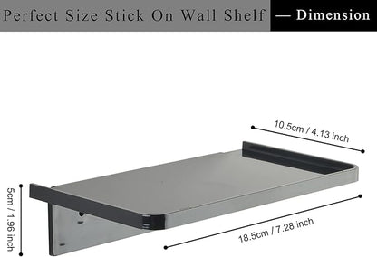 JDYOOMI Acrylic Floating Wall Shelves - Small Stick-on Wall Mounted Phone Shelf Holder Wipes Rack Smart Speaker Shelf for Bathroom,Kitchen,Toilet,Bedroom,Office - Black