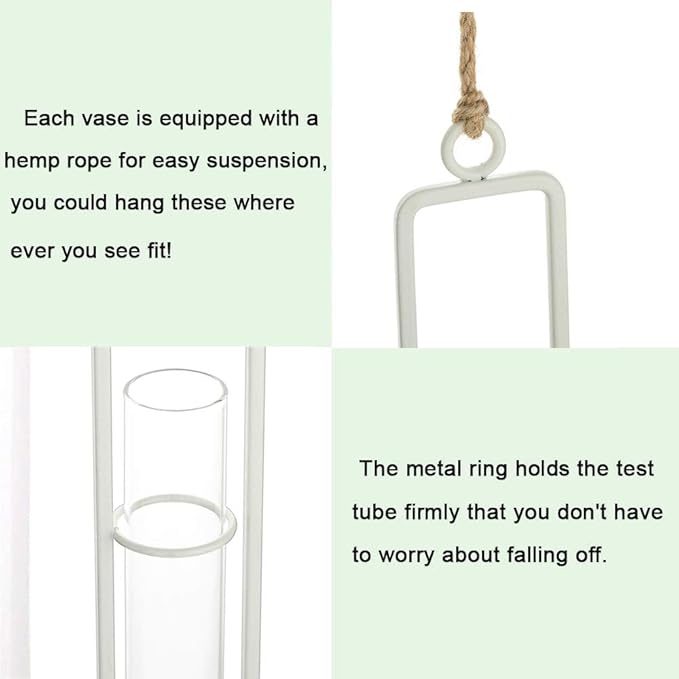 Sziqiqi Hanging Clear Glass Propagation Station Tube Vases for Cuttings, Buds, Greenery Hydroponic Plant Propagation Home Balcony Bath Wall Decoration Floral Container Set of 3 Ivory