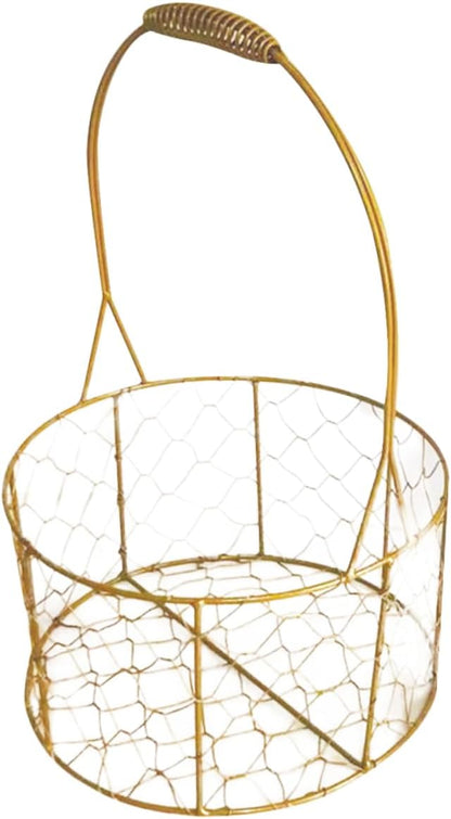 Round Decorative Wire Basket with Handle Versatile Storage for Home Organization Weddings and Events Chic Design for Fruits Crafts and More