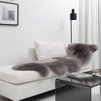 HUAHOO Premium Genuine Sheepskin Rug Real Australia Sheepskin Natural Lambskin Fur Area Rug Seat Covers for Kids Bedroom Sofa Chair Cover Pets Dogs Mat Double Pelt/2' x 3' Mushroom