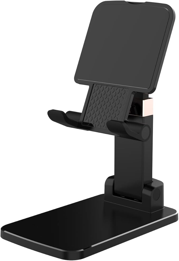 Desk Phone Stand, Heavy Duty Foldable Aluminum Mobile Holder with Rotating Base, Stable Anti-Slip Phone Stand Compatible with iPhone 17 16 15 14 13 Pro Max, Samsung Galaxy & All Smartphones