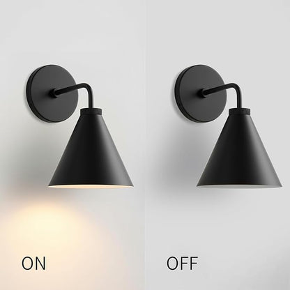 Retro Industrial Metal Cone Sconce Light - Vintage Inspired Modern Black Wall Sconce with Metal Shade, Wall Mount Lighting for Bedroom, Hallway, Living Room (10.5“W x 10.5" L x 12.5" H Black)