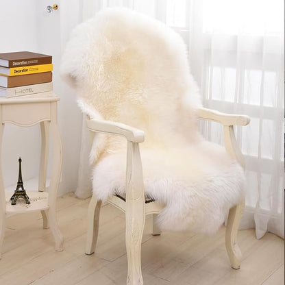 LLB Genuine Sheepskin Area Rug Wool Rug Fur Carpet Fluffy Shaggy Fur Rug for Living Room Kids Bedroom Real Sheepskin Throw Lambskin Rugs Sofa Mat Chair Seat Covers (Ivory White, 2 x 3 ft Sheepskin)