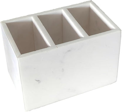 Marble Pen Holder, White Stone, Rectangular Desktop Organizer for Office Study (white 3 layer)