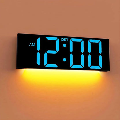 JALL 12'' Large Digital Wall Clock, Big LED Number Dispaly, DST, Night Light for Classroom, Living Room, Bedroom, Mounted, Birthday Xmas Gift for Senior, Mem Womem Mom Dad, Blue