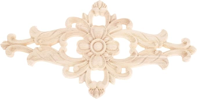 MUXSAM Wood Carved Appliques Furniture Decorative Onlays, 4Pcs Unpainted DIY Center Carving Decal for Door Wall Ceiling Cabinet Dresser Mirror Bed Mantel Bench Decoration, 27x14cm/10.63"x5.51"