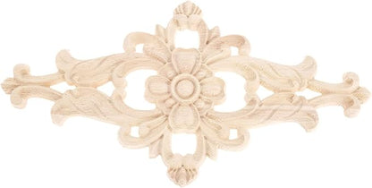 MUXSAM Wood Carved Appliques Furniture Decorative Onlays, 2Pcs Unpainted DIY Center Carving Decal for Door Wall Ceiling Cabinet Dresser Mirror Bed Mantel Bench Decoration, 27x14cm/10.63"x5.51"
