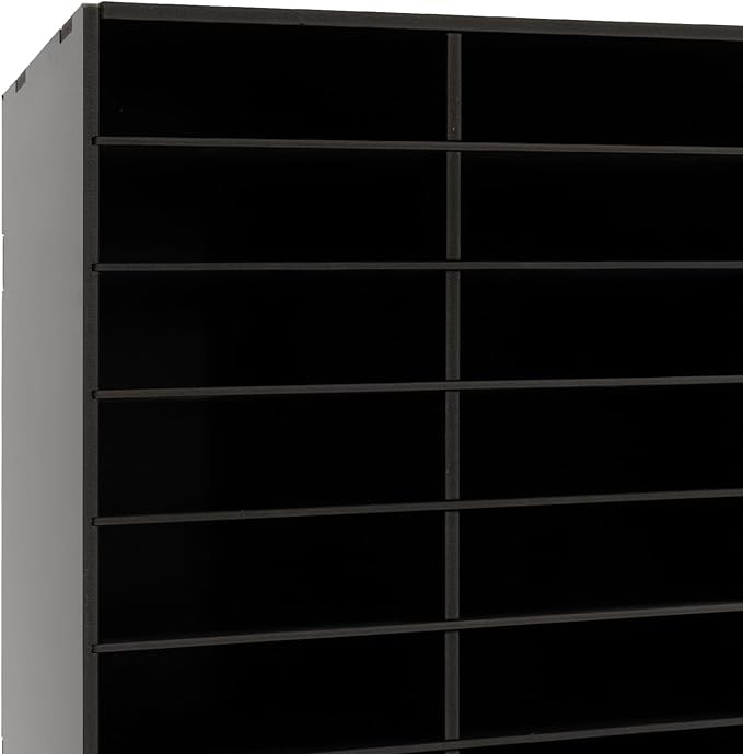 Literature Organizers, 24 Compartments Office Mailbox with Adjustable Shelves, PVC Mail File Sorter Cubbies, Countertop File Organizers for Classroom, Office, Home, Documents (Black)