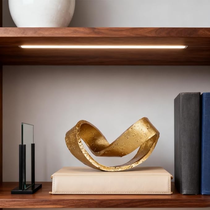 Modern Geometric Sculpture, Gold Knot Home Accent Decor, Multi-Angle Abstract Art Statue for Coffee Table, Bookshelf, Living Room, Office - Resin Artistic Knot Decor for Home and Office