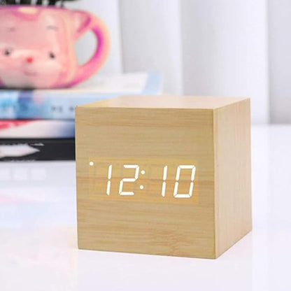 Digital Wooden Alarm Clock Bedrooms Clock with Temperature LED Display (No Battery) Wooden