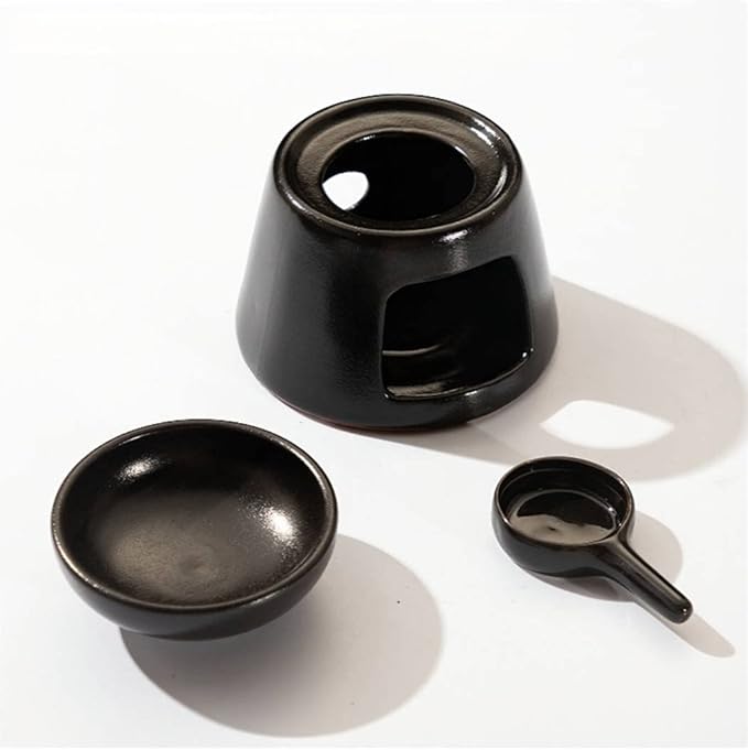 Hand Large Capacity Made Essential Oil Burner Wax Melt Burners, Aromatherapy Aroma Burner Ceramic Oil Diffuser Candle Tealight Holder Home Bedroom Decor Black