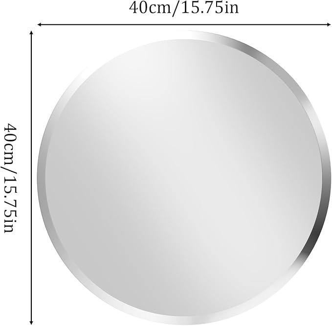 Frameless Round Wall Mirror: Decorative Mirrored Glass Vanity with Beveled Silver Edge for Bathroom Bedroom Livingroom Dining Room Entryway Hallway, 16 x 16 inch