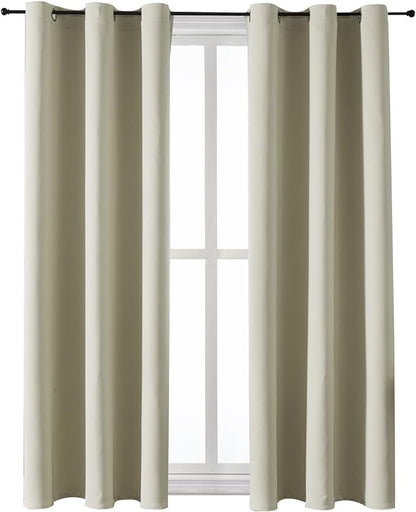 ChrisDowa Grommet Room Darkening Curtains for Bedroom and Living Room - 2 Panels Set Thermal Insulated Blackout Curtains (Beige, 38W x 45L)