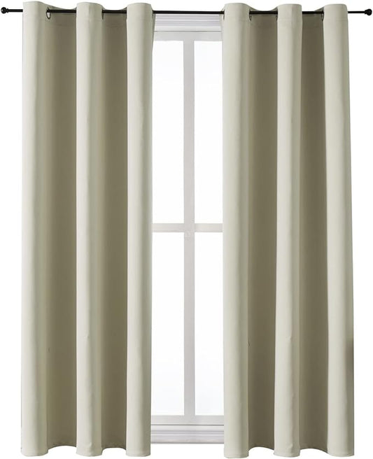 ChrisDowa Grommet Room Darkening Curtains for Bedroom and Living Room - 2 Panels Set Thermal Insulated Blackout Curtains (Beige, 38W x 45L)