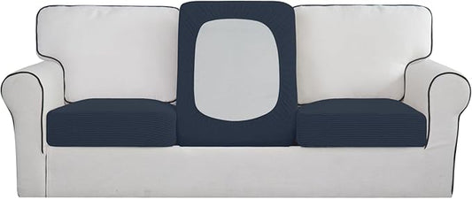 Easy-Going Stretch Individual Chair Couch Cushion Cover Sofa Cushion Furniture Protector Sofa slipcover Soft Flexibility with Elastic Bottom (3-Piece Sofa Cushion Cover, Dark Blue)