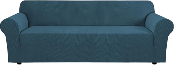 H.VERSAILTEX Stretch Couch Covers for Sofa 1 Piece Slipcovers for Couches and Sofas 3 Seater Couch Cover Feature Thick Checked Jacquard Fabric with Elastic Bottom(Large Sofa 90"-100" Wide, Deep Teal)