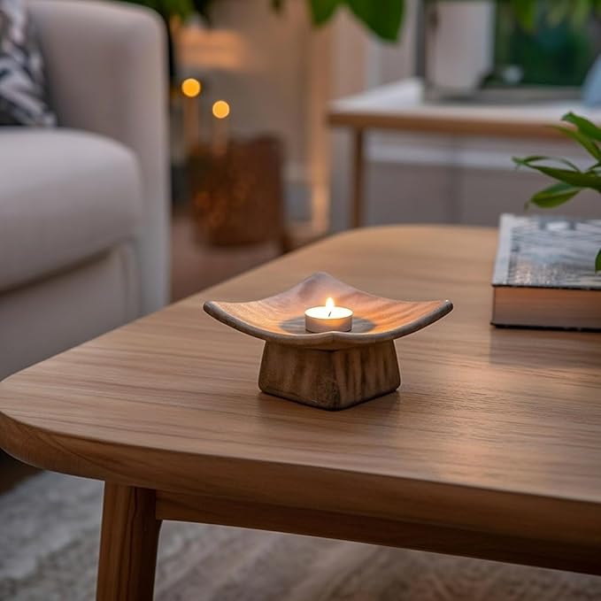 Hosley Square Pillar Candle Holders & Incense Stick Holder for Modern Ritual Accessories for Mindful Living Ideal for Home Décor, Office, Livingroom, Spa