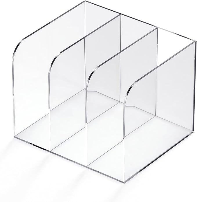 Jumyee Acrylic Magazine Holder with 3 Vertical Compartments, Clear Desk Mail Organizer Magazine File Rack, Book Holder Paper Folder Binder Holders Office Organization for Desk Accessories