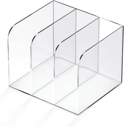 Jumyee Acrylic Magazine Holder with 3 Vertical Compartments, Clear Desk Mail Organizer Magazine File Rack, Book Holder Paper Folder Binder Holders Office Organization for Desk Accessories