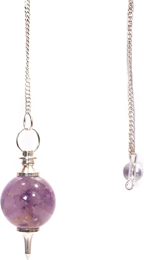 L PEDRA & CRYSTAL Amethyst Crystal Ball Pendulum | Polished Gemstone Sphere with Chain for Dowsing, Divination & Décor | Spiritual Energy Work Pendant