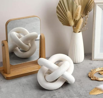 Wood Chain Link Decor 3-Link, 6 Inch Dia Hand Carved Decorative Knot, White/Wood Color, Coffee Table Decor, Country Style, Mom Gifts