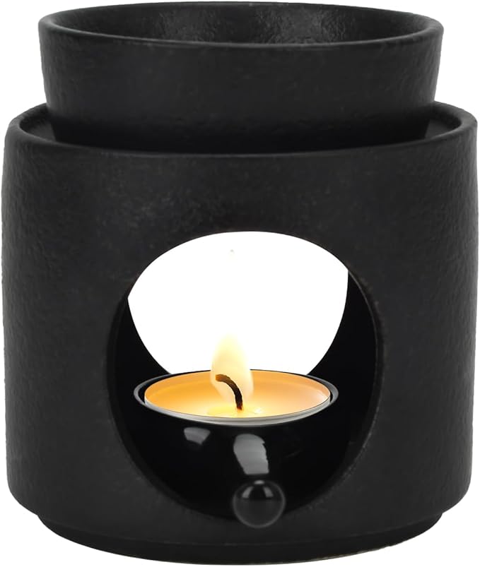 Black Wax Burner, Ceramic Tealight Warmer, Scented Oil Diffuser, Black Ceramic Tea Light Candle Holder