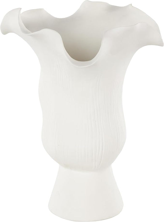 Deco 79 Ceramic Abstract Decorative Vase Floral Inspired Centerpiece Vase with Linear Grooves, Flower Vase for Home Decoration 8" x 7" x 11", White
