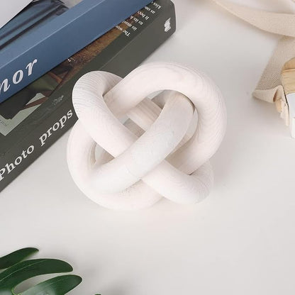 Wood Knot Decor -Coffee Table Decor Shelf Decor Table Books Hand Carved Home Decoration Boho Country Rustic Modern Shabby Chic Style Decor 3 Link Wooden Knot Chain Link Decor (White)